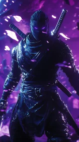 Shadow ninja warrior in glowing purple cyber aura.