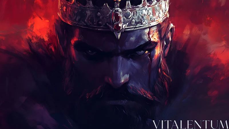 Storm-eyed war king crowned in embers and shadowed steel.