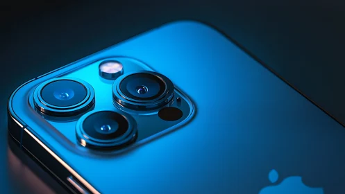 Sleek blue smartphone camera ready to capture your moments.
