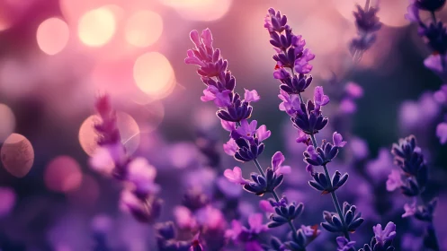 Lavender flowers in soft focus with bokeh light atmosphere
