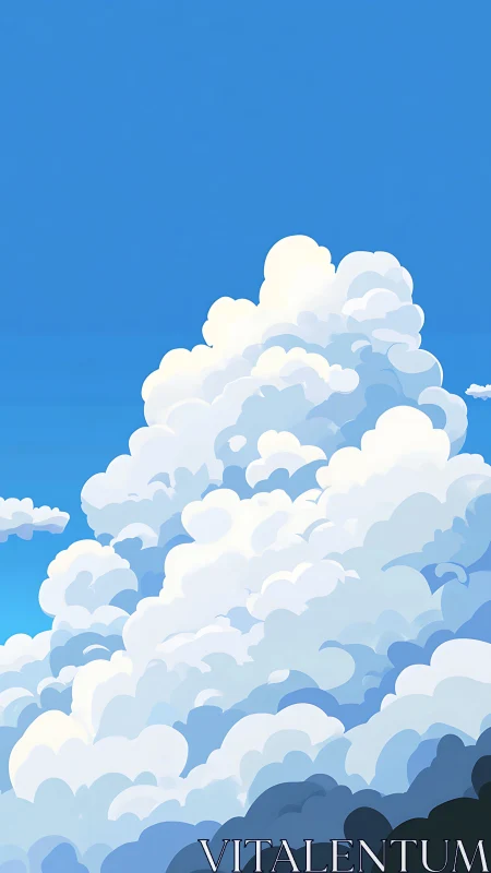 Layered cumulus cloudscape in stylized digital painting format.