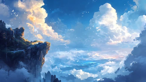 Sunlit cliff over a dream-bright ocean of drifting clouds.