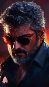 Smoldering hero gazes ahead with silver hair and bold shades