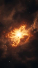 Blazing cosmic nebula flares like a newborn star in void