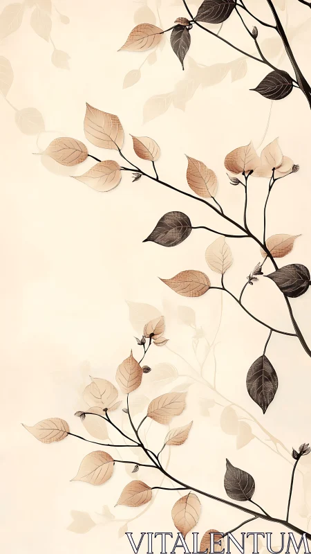 Delicate sepia foliage on cream-toned minimalist backdrop.