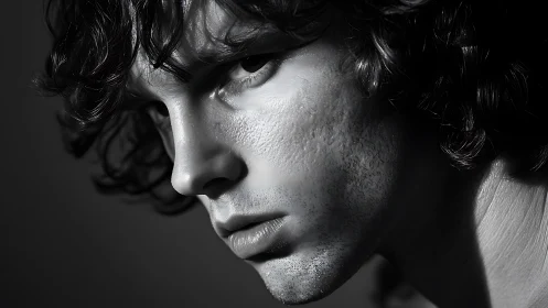 Moody black and white portrait captures intense male gaze