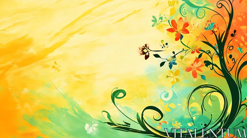 Gradient Background with Ornamental Floral Scrollwork.