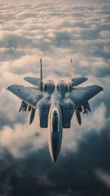 Supersonic fighter jet rendered in cinematic aerial perspective