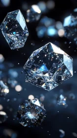 Photorealistic floating diamonds with dramatic bokeh field.