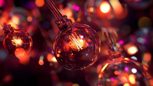 Glowing Edison Bulbs in Warm Bokeh Lighting, Modern Abstract Style.