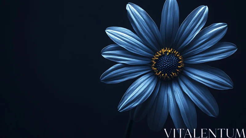 Blue Daisy-Like Flower Against Dark Background