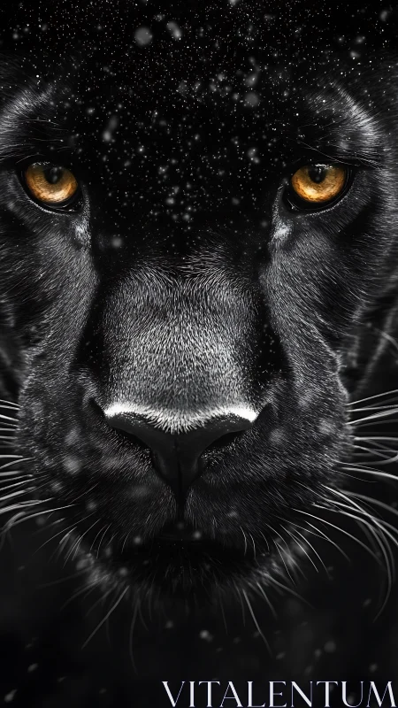 Black Panther Face Study with Golden Eyes and Stellar Background