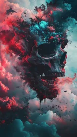 Skull-shaped cloud mass forms within dense colored atmosphere