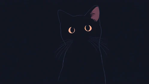 Black cat with glowing amber eyes against dark background
