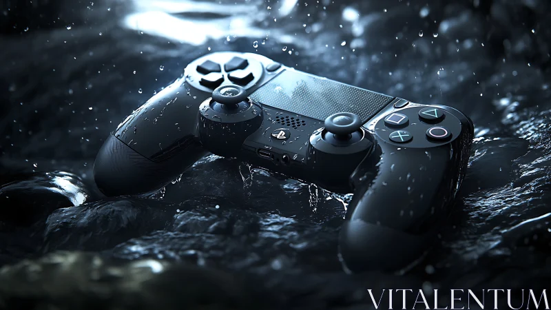 Photorealistic game controller in dynamic water immersion study.