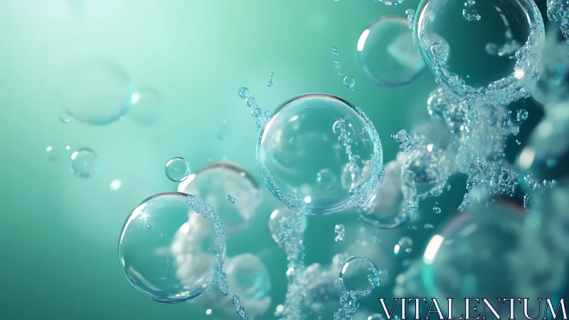 Iridescent aqua bubbles in dynamic underwater macro scene.