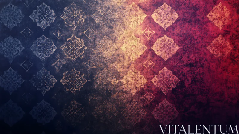 Textured geometric pattern with blue to red gradient.