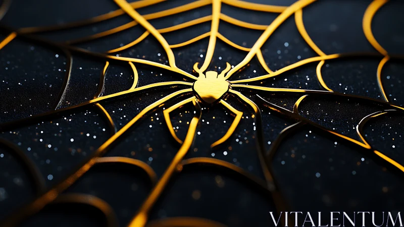Golden metallic spider emblem with radial web geometry.