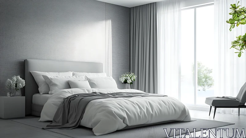Serene white bedroom bathes in silver morning windowlight.
