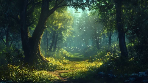 Luminous Cathedral Where Ancient Trees Guard Golden Light