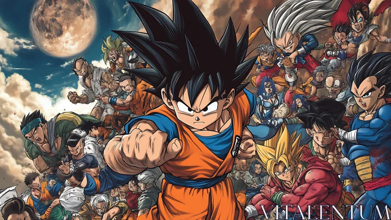 Legendary warriors charge forward under a rising battle moon.