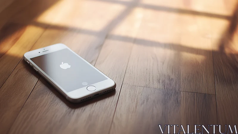 White smartphone resting on wooden surface under natural light