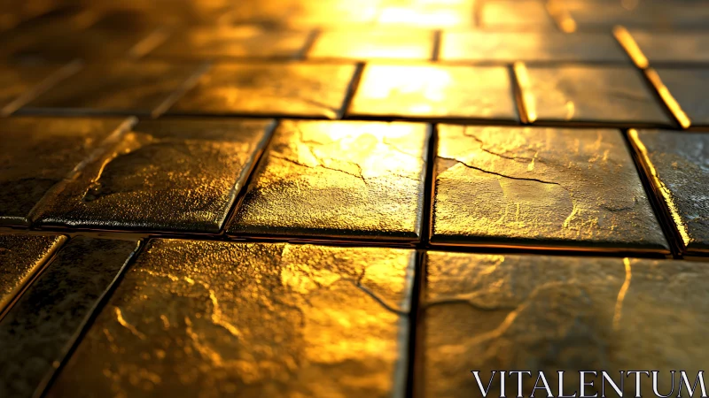 3D golden floor tiles with cinematic depth-of-field rendering.