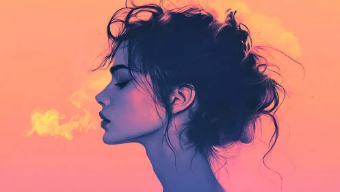 Chromatic side-profile portrait with vapor dispersion dynamics.