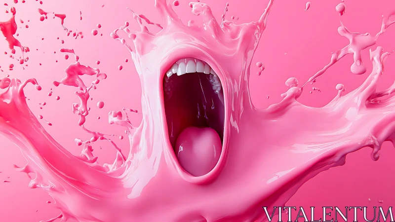 Surreal pink scream sculpted from liquid splash paint.