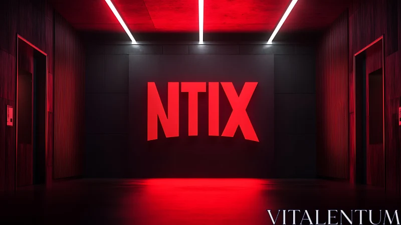 Red-lit NTIX corridor with high-contrast architectural lighting.