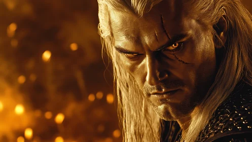 Cinematic close-up portrait with fiery fantasy grading.