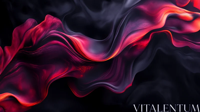 Crimson fluid ribbons undulate across a deep black void