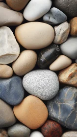 Photorealistic river stones in dense vertical mosaic arrangement.