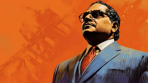 Man in suit and tie rendered in bold digital illustration