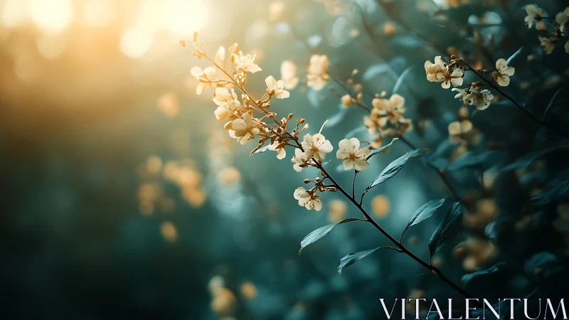 Sunlit White Flowers with Soft Blue-Green Foliage.