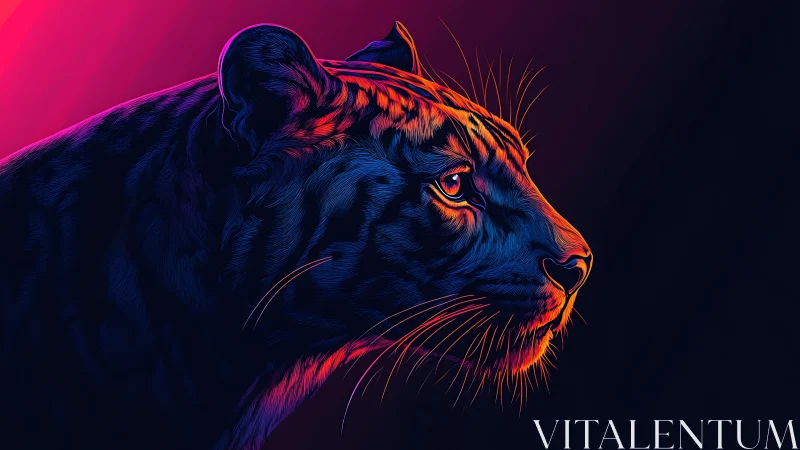 Neon-lit tiger profile radiates fierce focus in vivid night