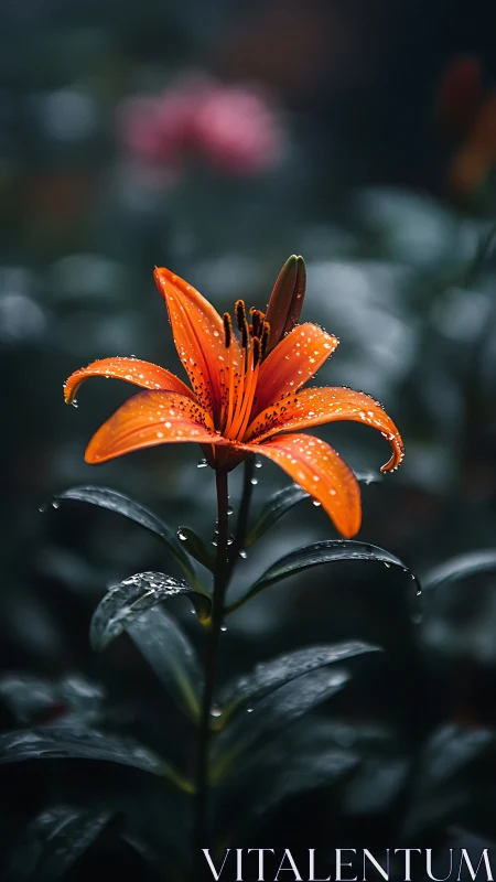 Orange Lily with Water Droplets. Botanical Study