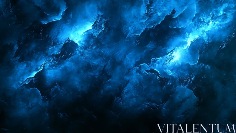 Nebulous electric blue clouds in cosmic depth field.