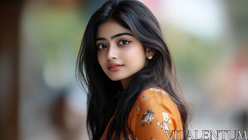 Portrait of young woman outdoors in shallow depth of field.