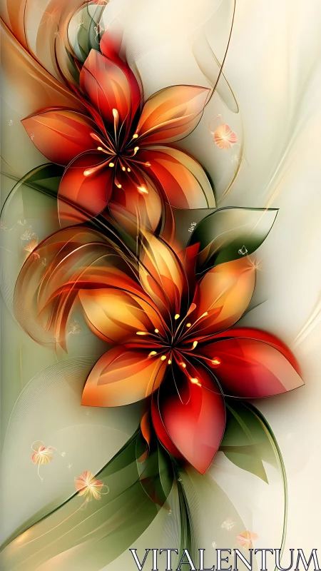 Digital flower artwork with red-orange blooms and gradient lighting effects