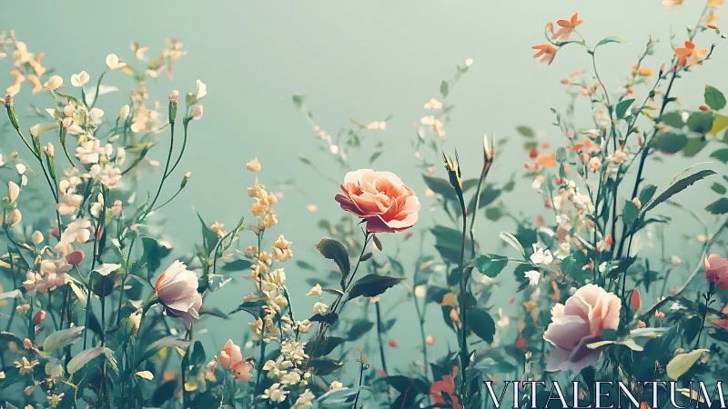 A Dreamy Garden of Roses and Wildflowers in Soft Bloom