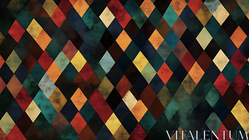 Geometric rhombus grid in multicolor grunge pattern design.