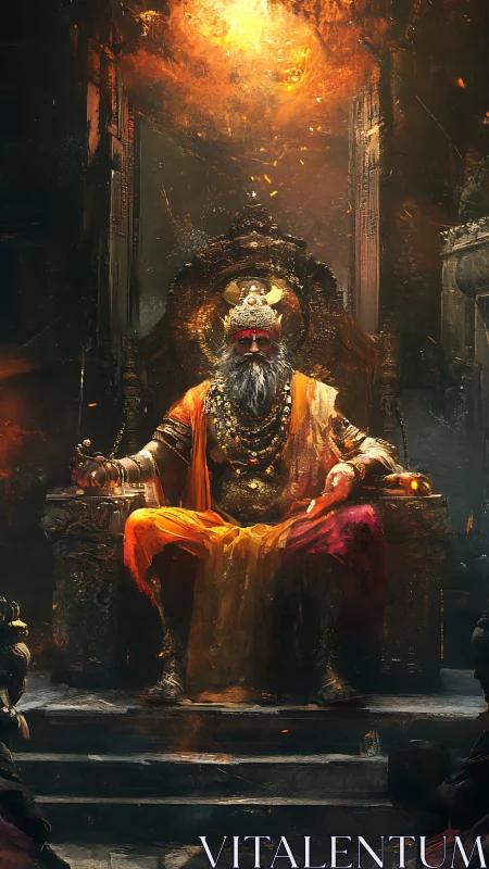 Ember-crowned monarch brooding beneath a burning heavens.