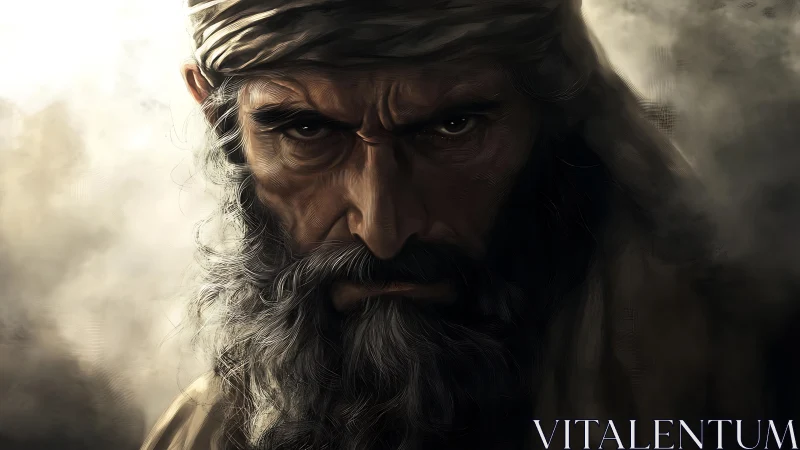 Digitally rendered close portrait of an older bearded man