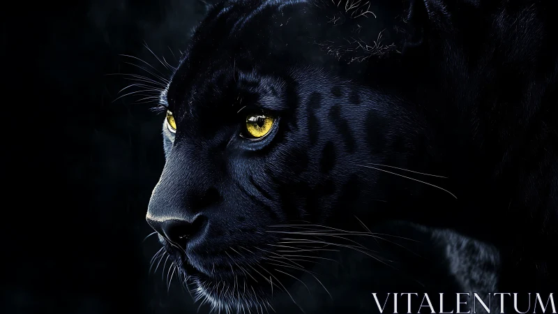 Black Panther Profile with Golden Iris Aperture and Whisker Definition