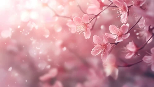 Cherry Blossom Reverie: Petals Dancing Through Luminescent Haze.