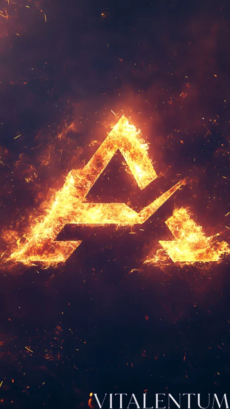 Fiery Triangle Symbol Against Dark Exploding Background