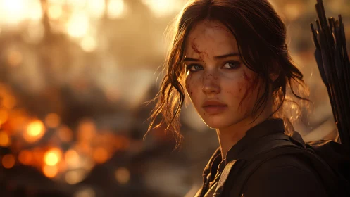 Ember-kissed archer stands unbroken in a fading battlefield