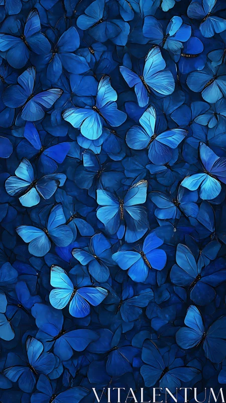 Layered cobalt butterflies form dense monochrome lepidopteran field