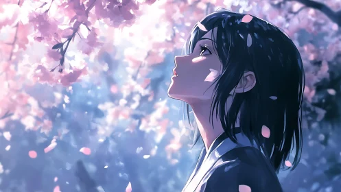 Cherry blossom hush holds a girl in pastel twilight